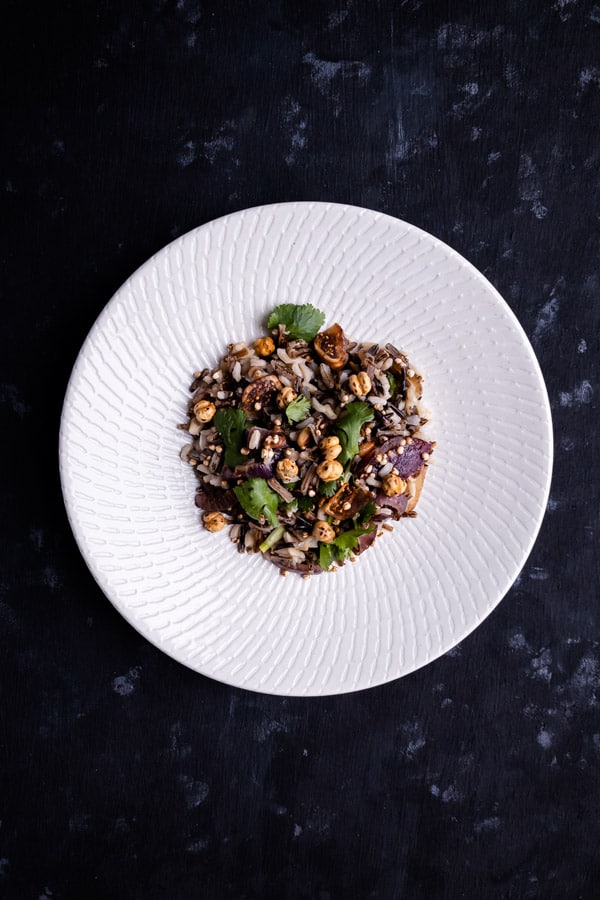 Vegan Wild Rice Salad with Puffed Quinoa and Dried Figs 