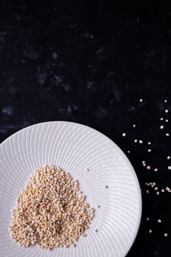 Puffed Quinoa on White plate 