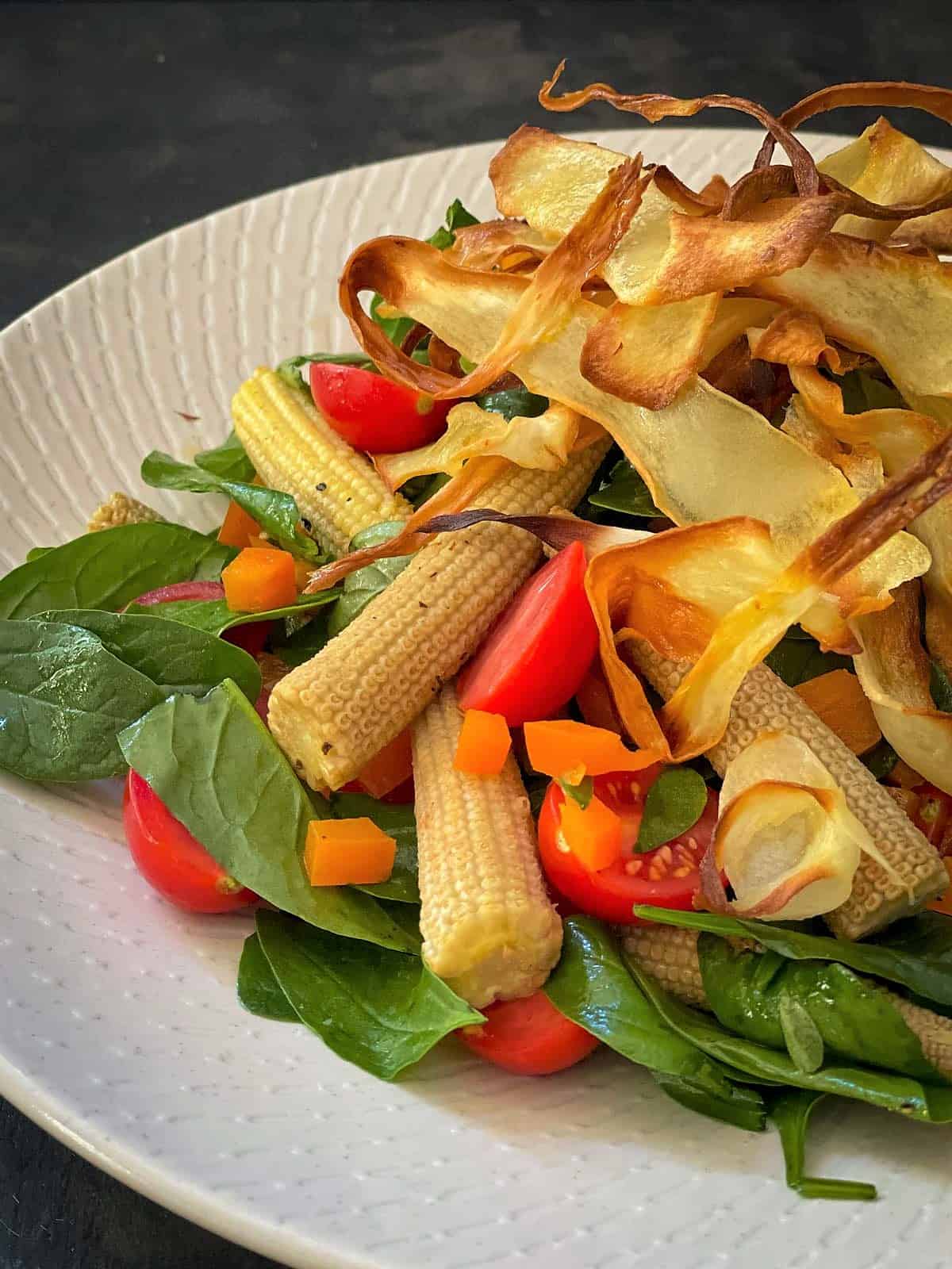 Baby Corn Salad with Crisp Parsnip Ribbons