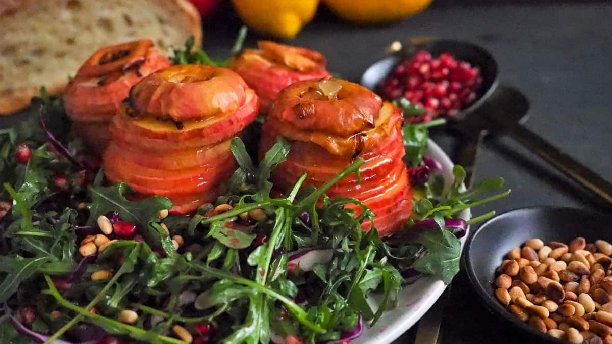 Whole Baked Apple Arugula Salad