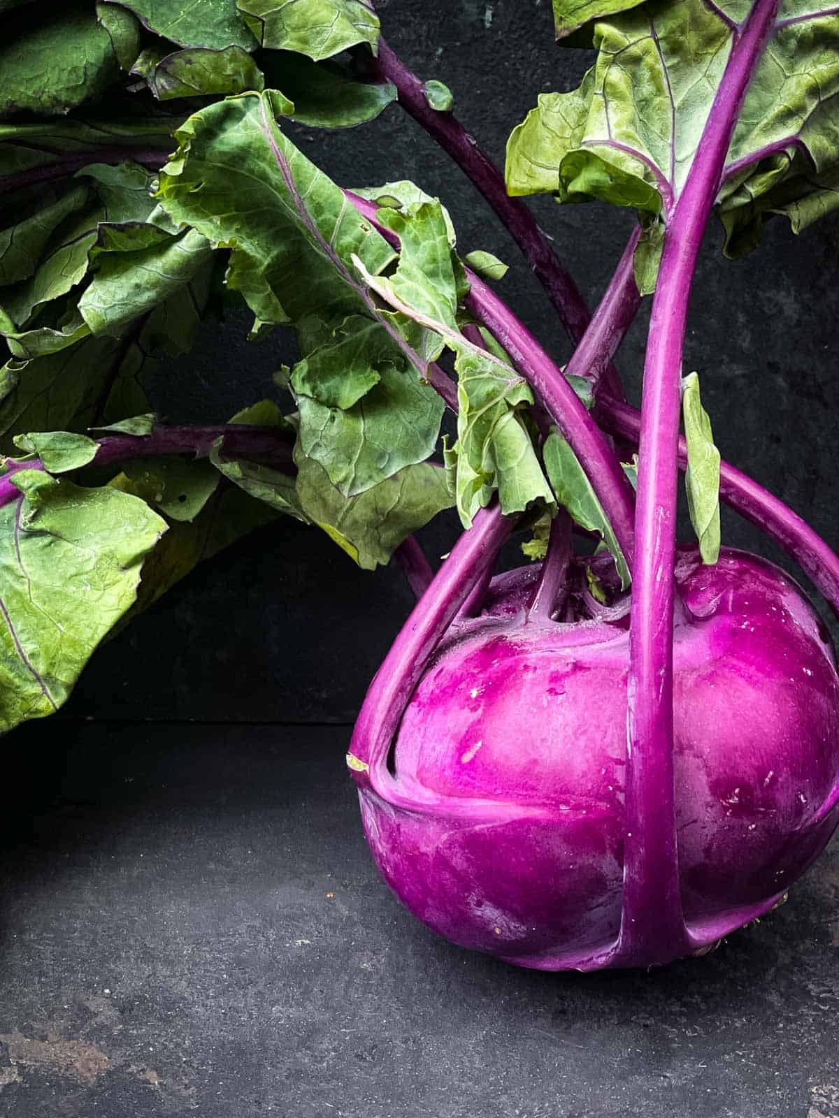 Purple kohlrabi with leaves