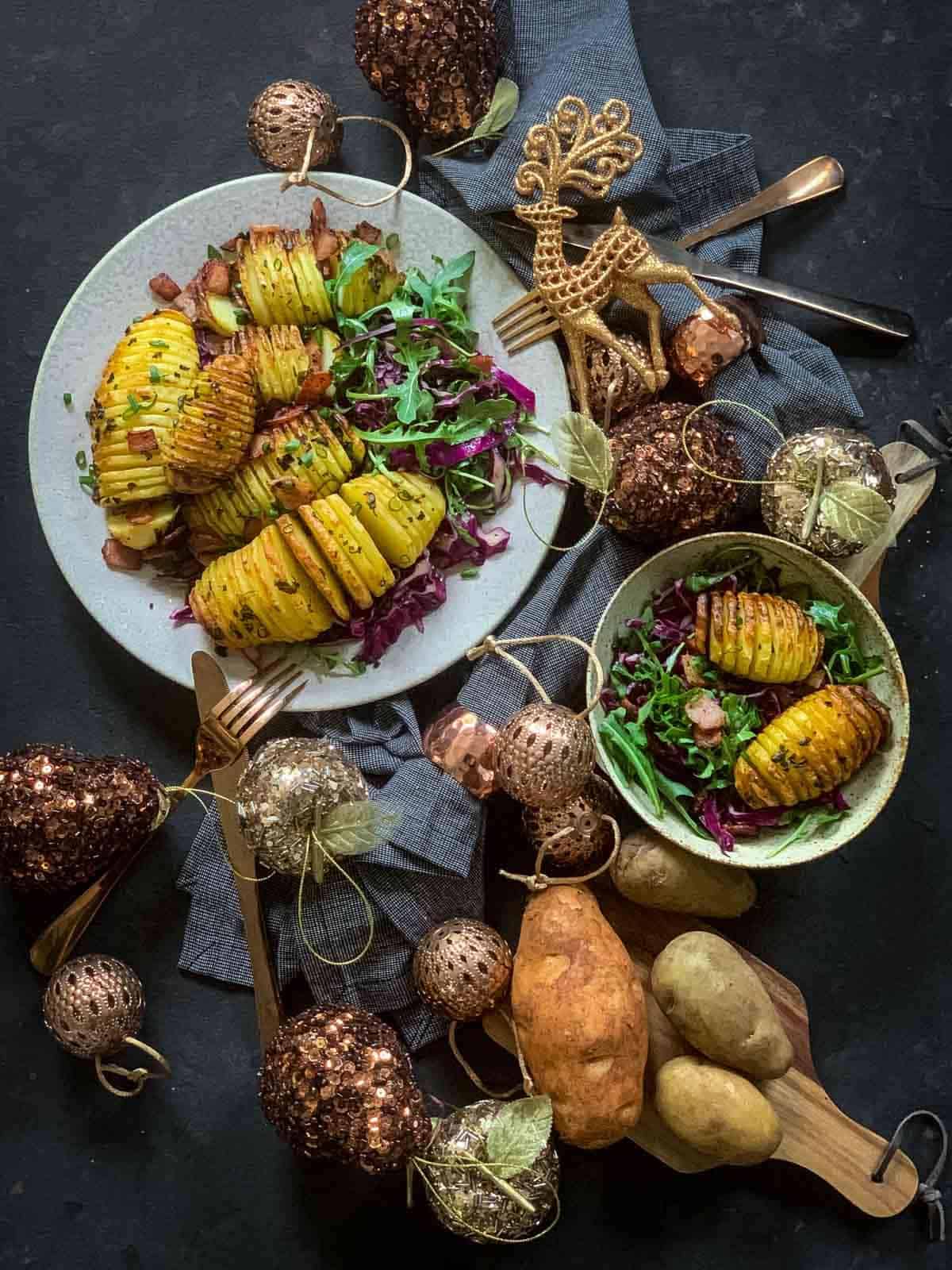 Christmas Salad with Roasted Potatoes, Bacon & Arugula