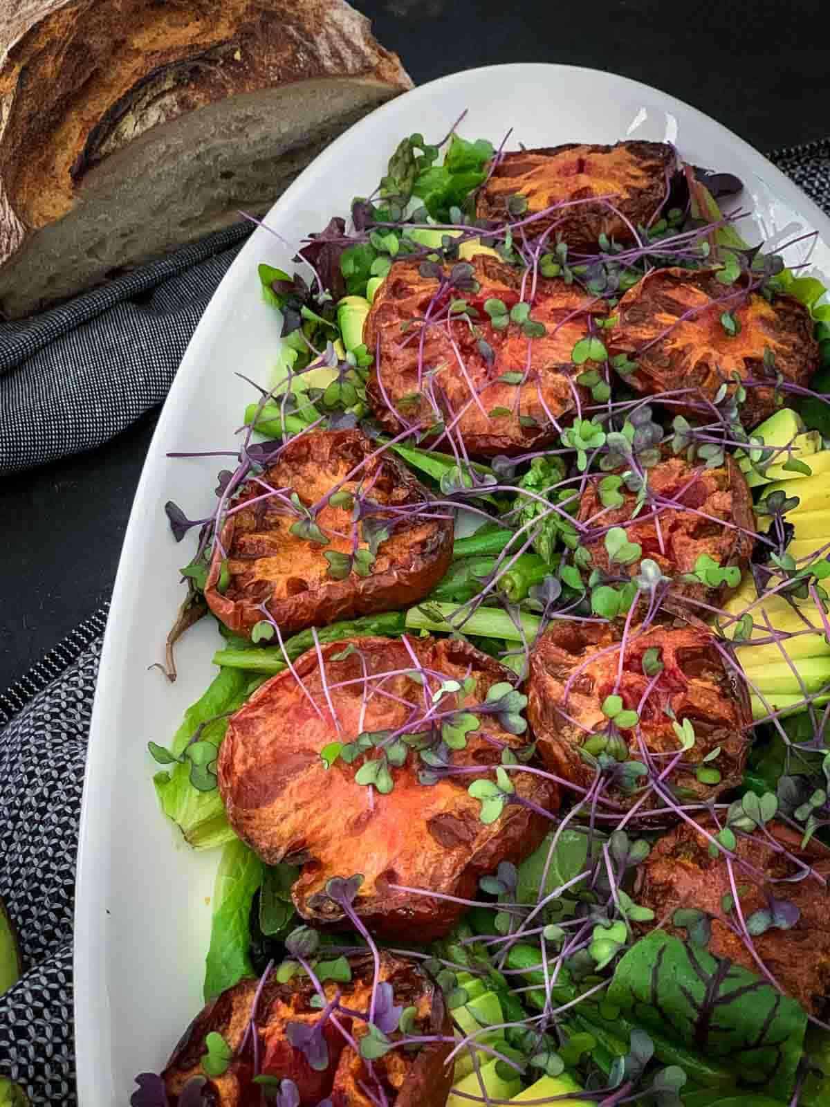 Salad with Heirloom Tomatoes and Asparagus served with bread