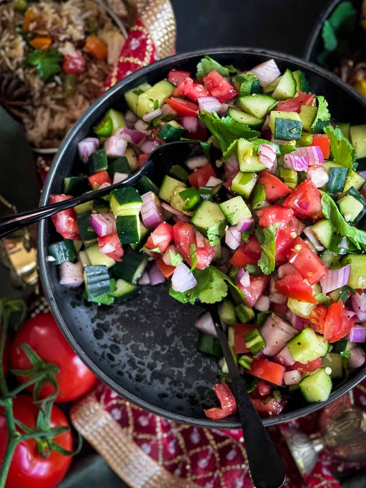 Diwali themed Kachumber Salad [Authentic Indian Salad] for Diwali