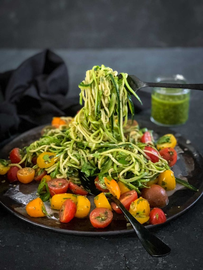 Vegan Zucchini Noodle Salad with Pesto