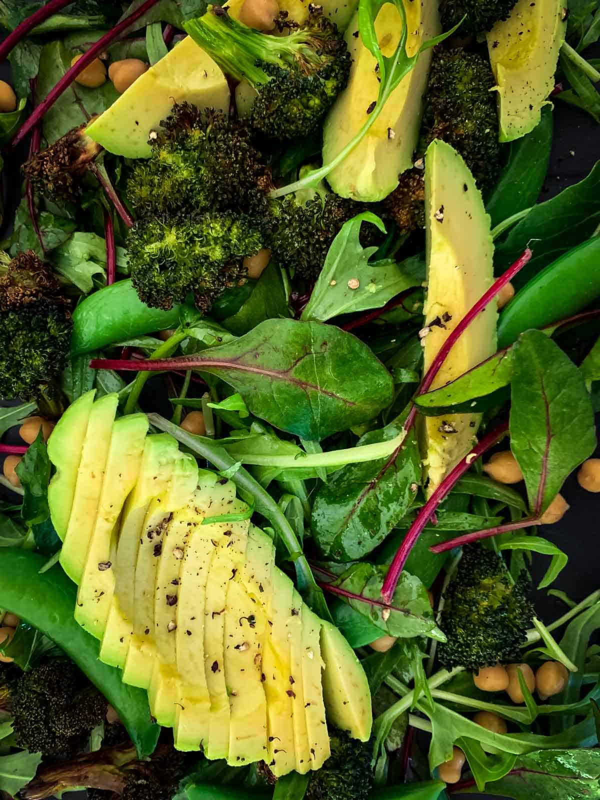 Chickpea Avocado Salad on a slate plate