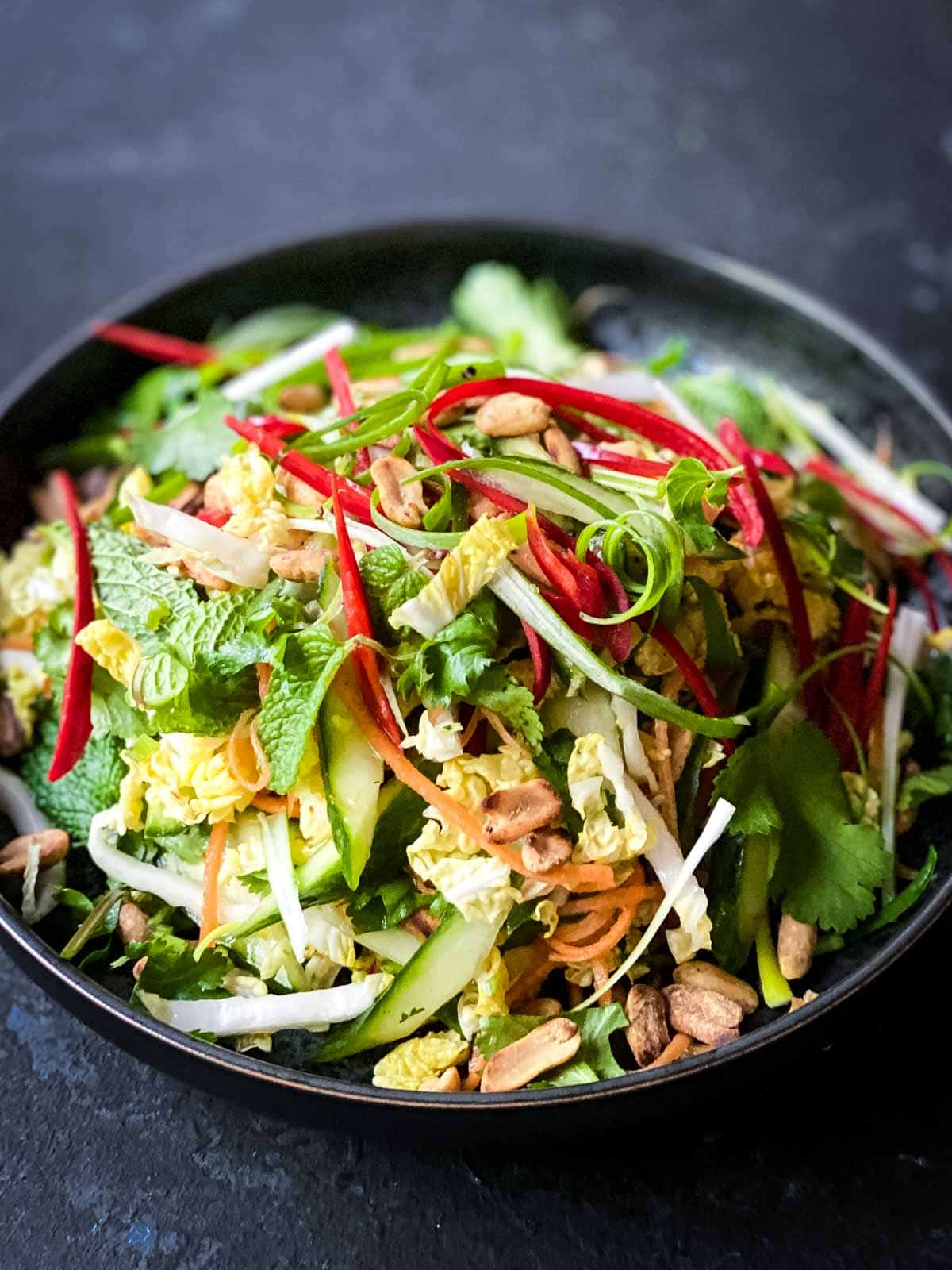 Chinese Cabbage Saladin a black bowl