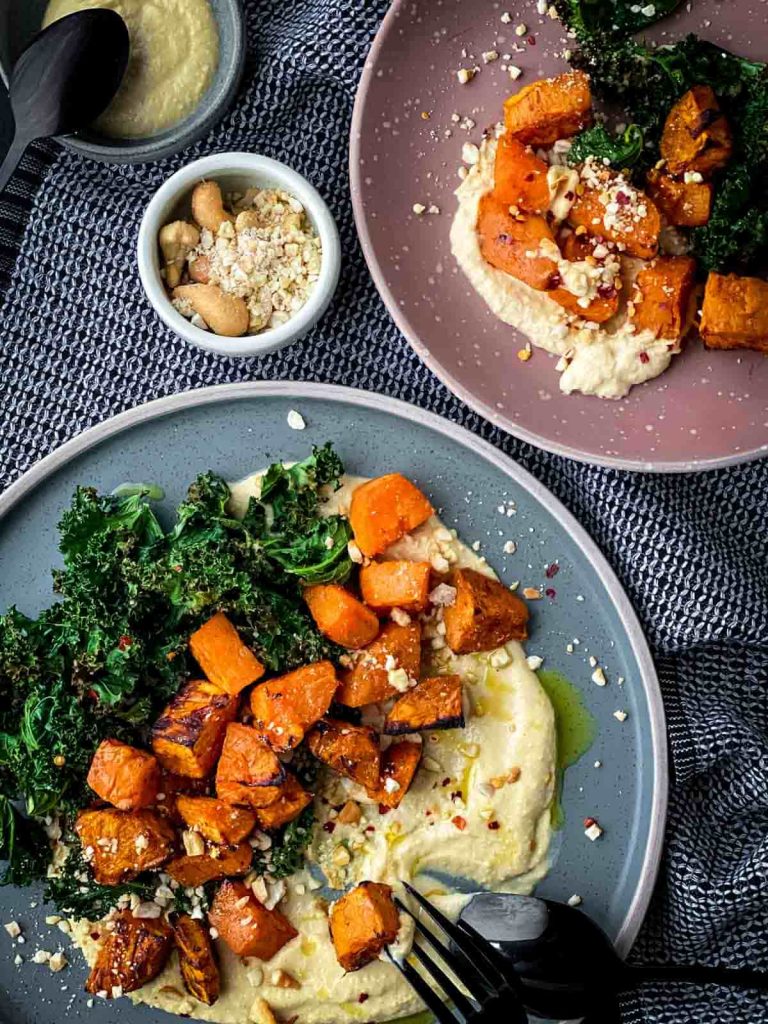 Crispy Kale Salad with Roasted Sweet Potato