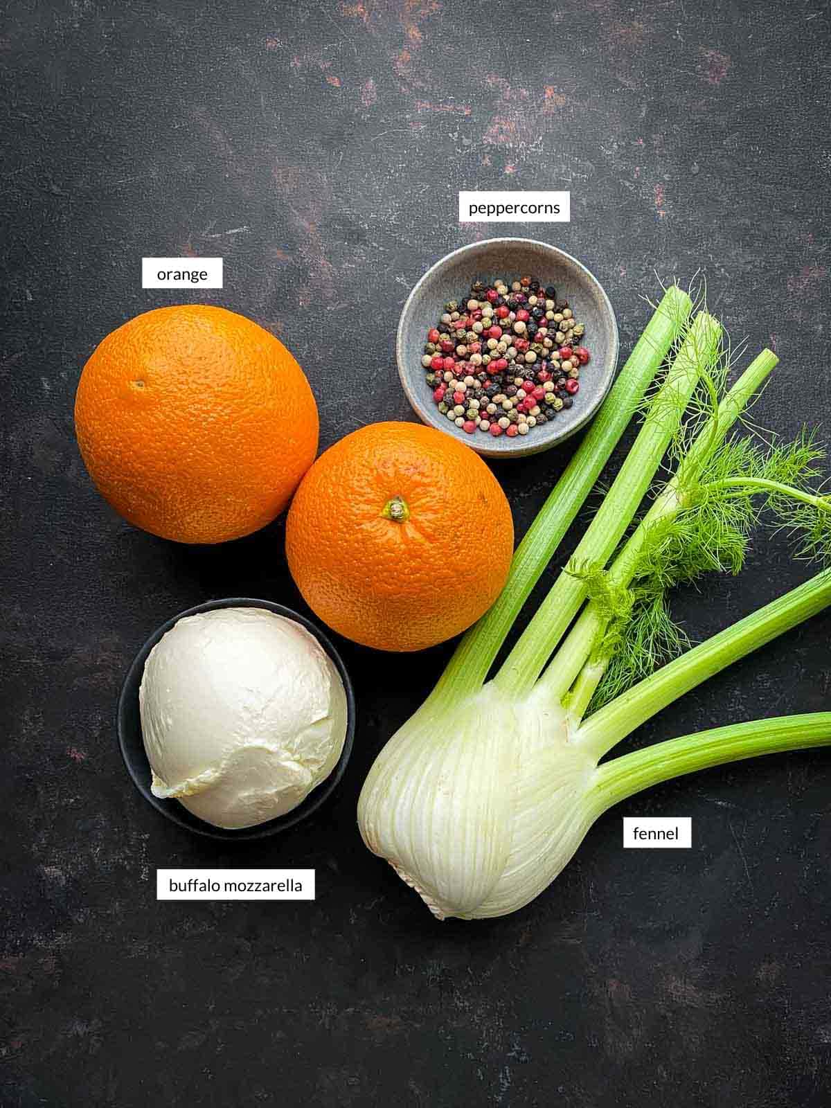 Individually labelled ingredients for Orange Fennel Salad