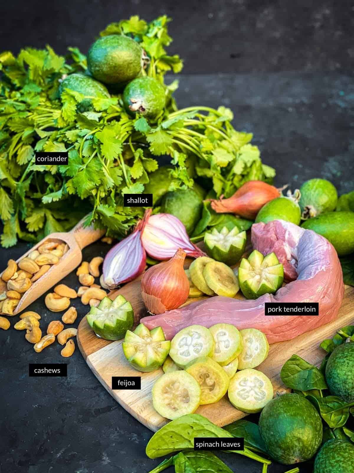 individually labelled ingredients for Sous Vide Pork Tenderloin Salad