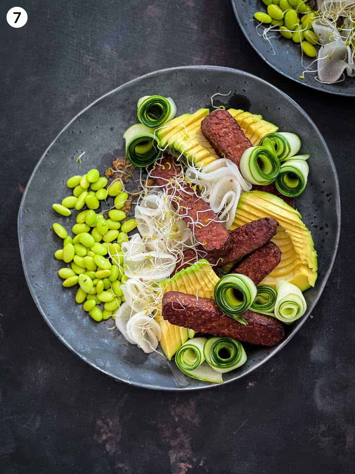 instructions for how to plate Baked Tempeh Salad