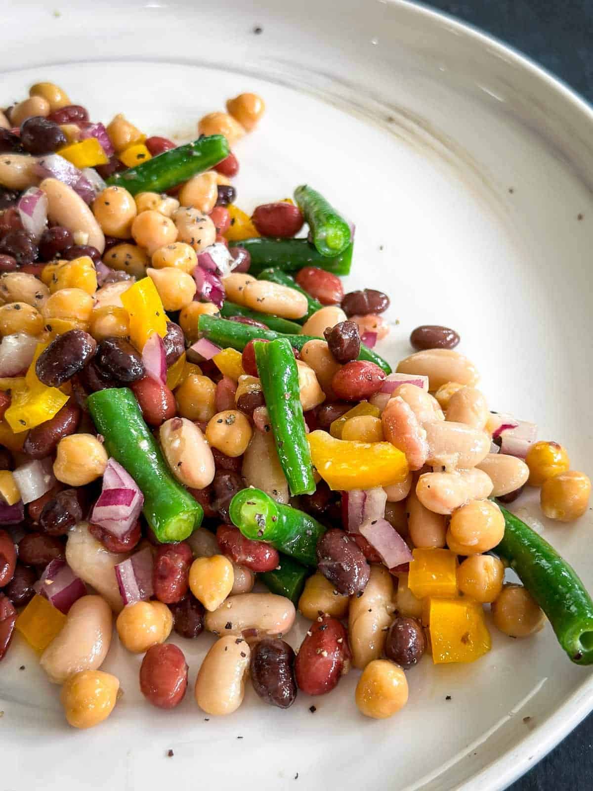 5 Bean Salad [Vegan] on a white marble plate