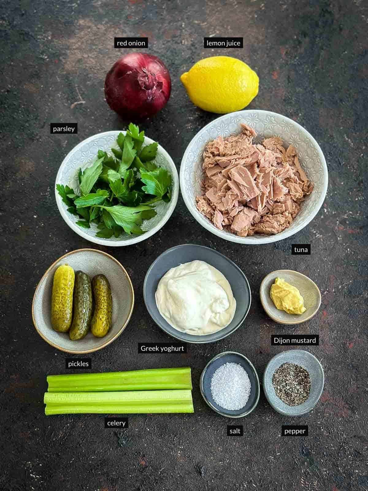 Individually labelled ingredients for healthy tuna salad