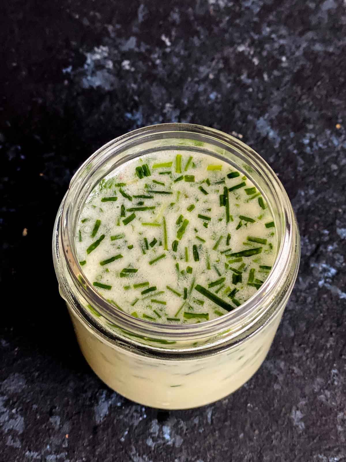 Creme Fraiche and Chives Dressing in a jar