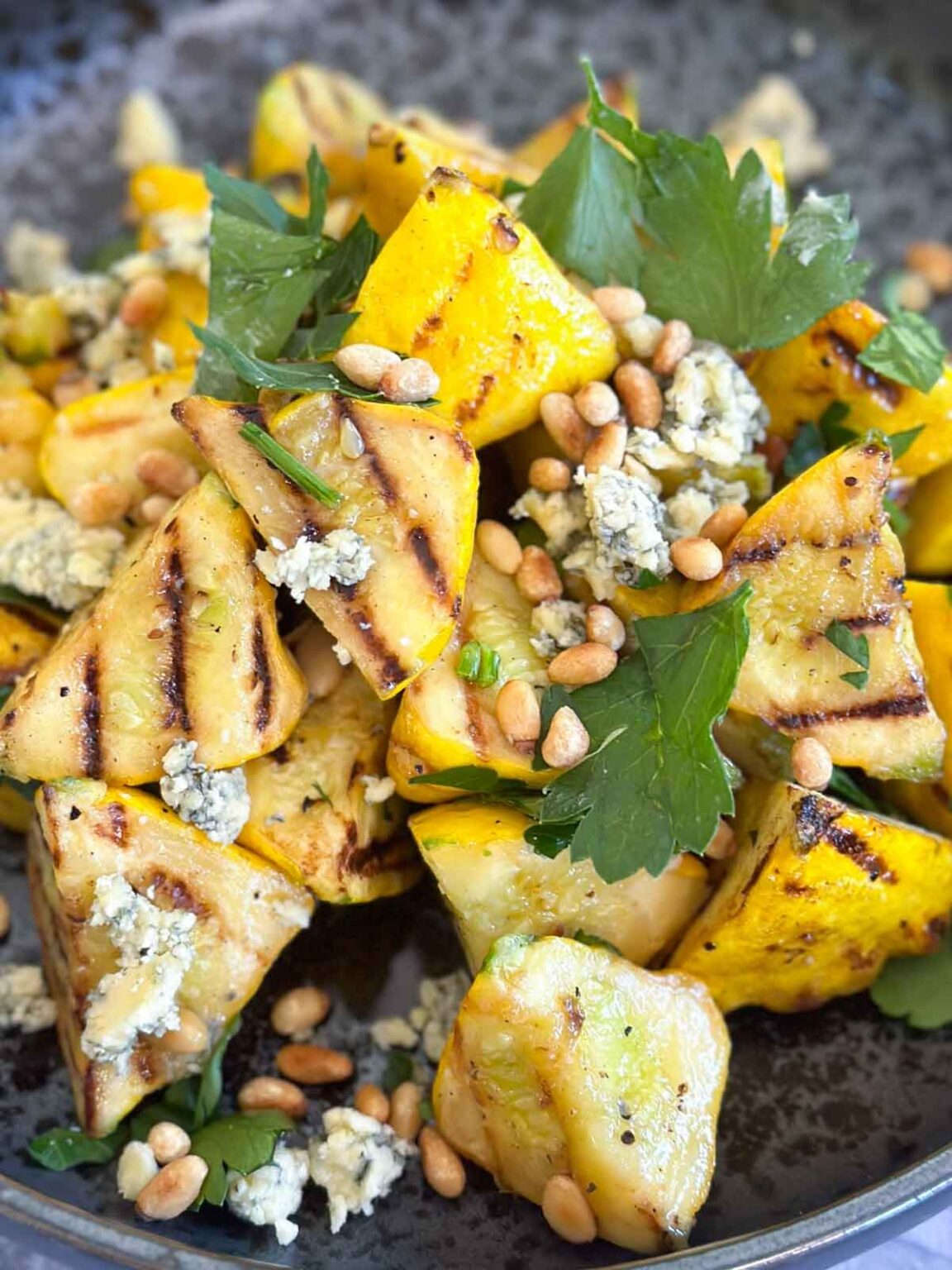 Grilled Pattypan Squash with Blue Cheese The Sidesmith