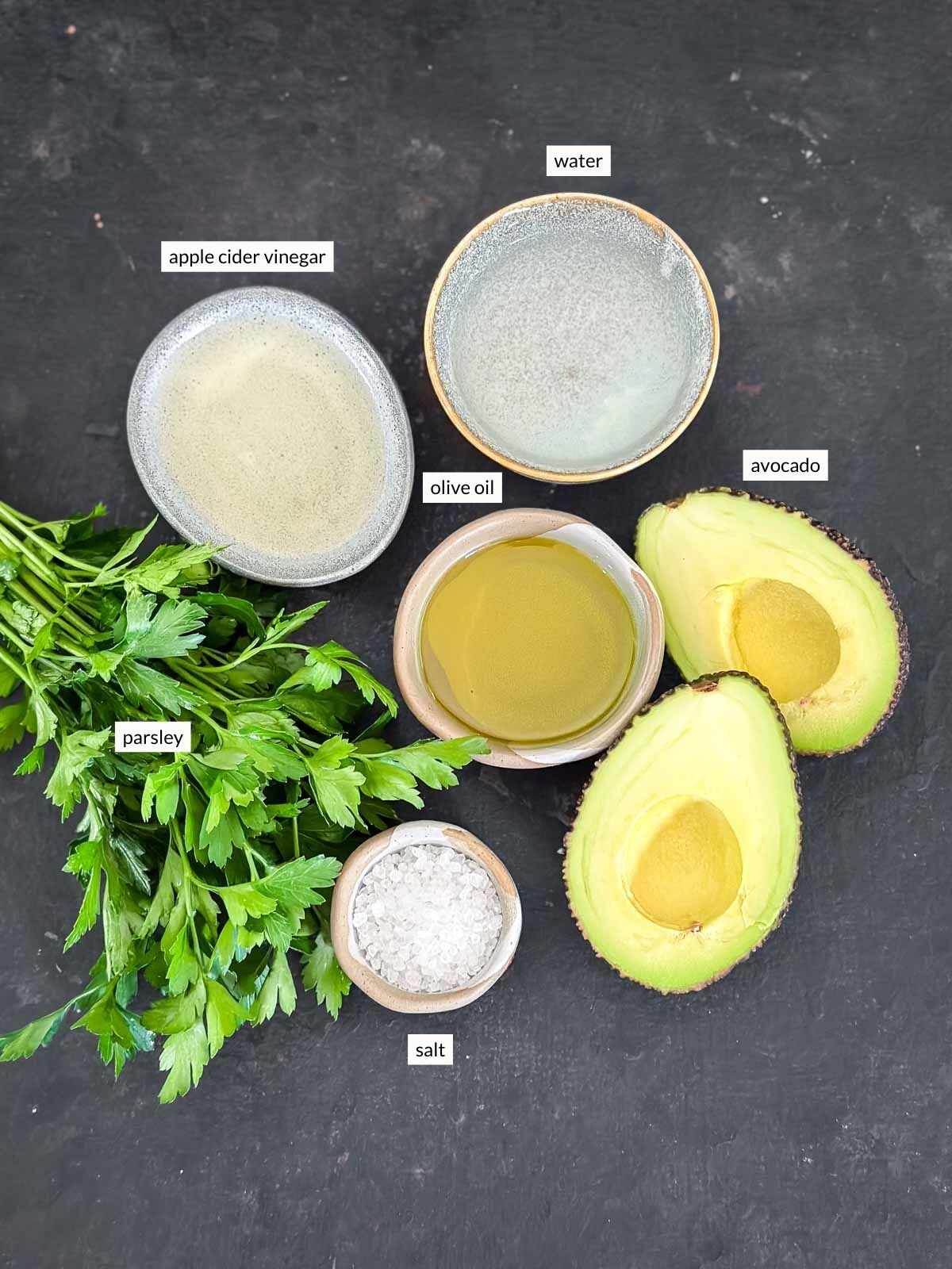 Individually labelled ingredients for Avocado Herb Dressing