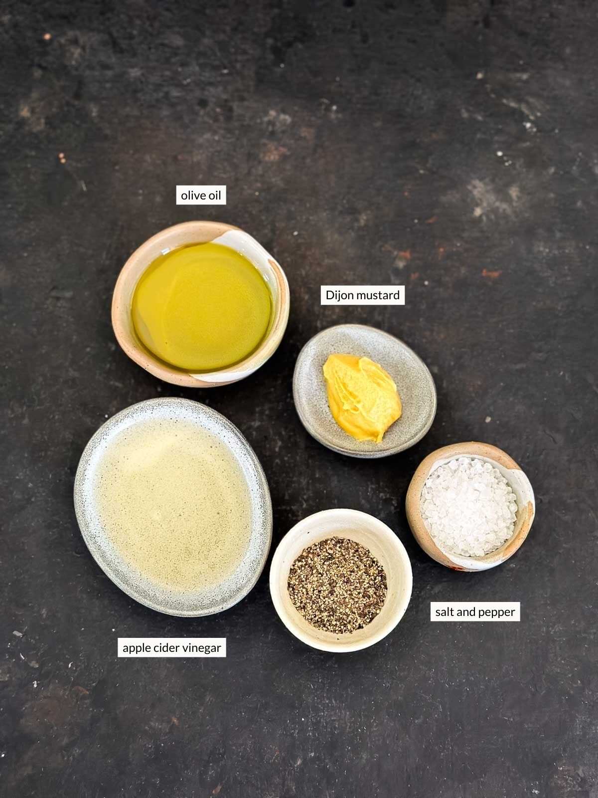 Individually labelled ingredients for Dijon Mustard Vinaigrette