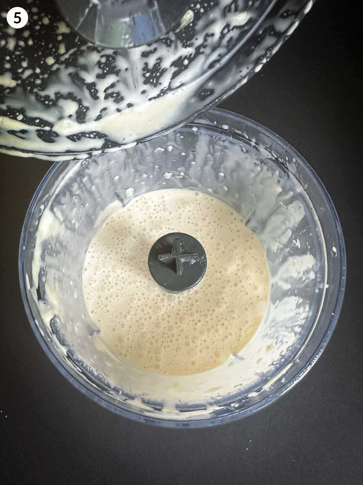 Making Creamy Garlic Dressing in a food processor
