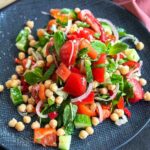 Balela Salad on a blue plate