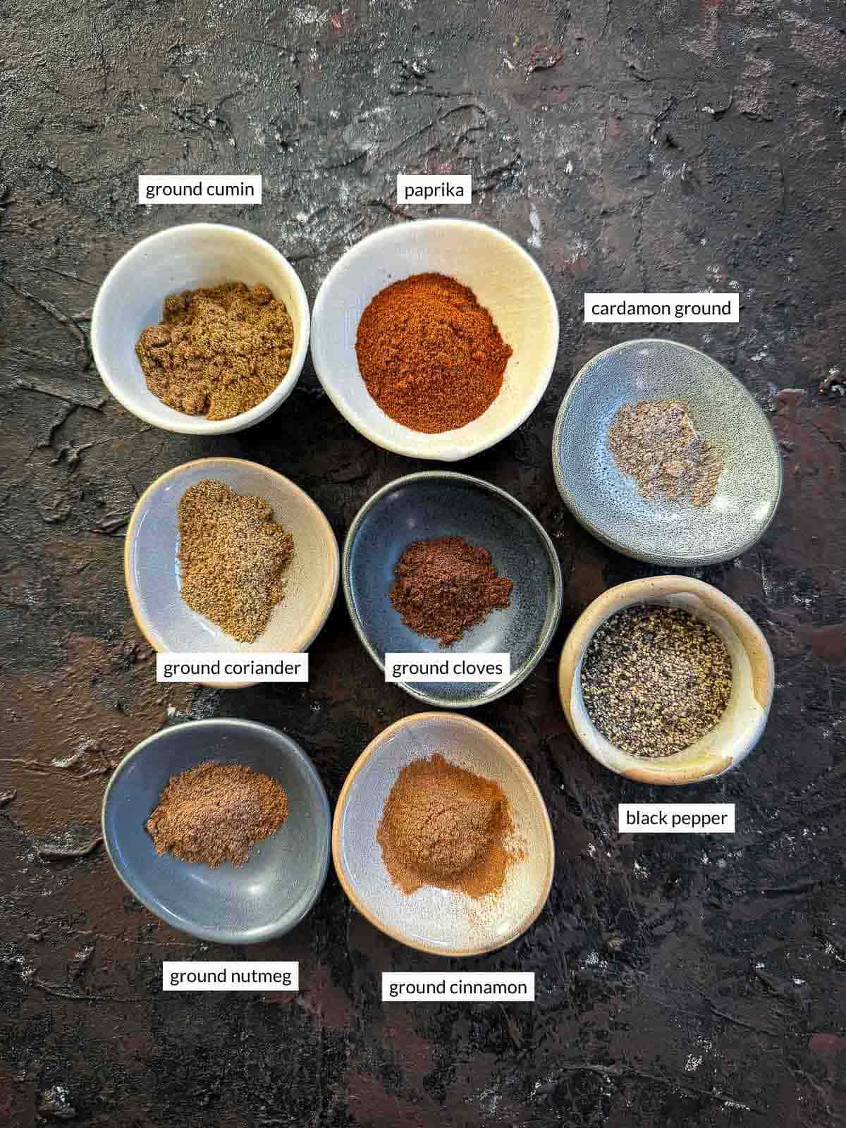 Individually labelled ingredients for baharat spice